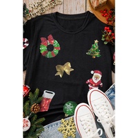 Black Sequin Christmas Essentials Graphic Crewneck T Shirt - S thumbnail