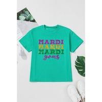 Sea Green Sequin Mardi Gras Letter Graphic T Shirt - L thumbnail