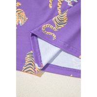 Purple Allover Tiger Printed Patch Pocket Loose T Shirt - XL thumbnail