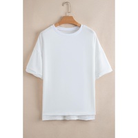 White Loose Half Sleeve Hi Low Hem T Shirt - L thumbnail