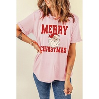 Pink MERRY CHRISTMAS Santa Claus Printed T Shirt - 2XL thumbnail