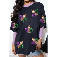 Black Mardi Gras Symbol Patched Crewneck T Shirt - L thumbnail