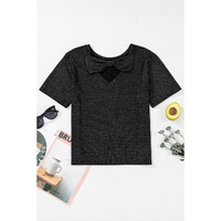 Black Bow Decor Glittery Short Sleeve Top - L thumbnail