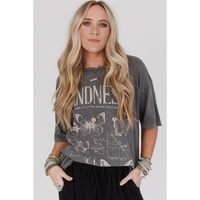 Dark Grey Kindness Butterflies Graphic Mineral Wash Loose Tee - L thumbnail