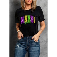 Black Mardi Gras Heat Transfer Graphic Holiday Tee - L thumbnail