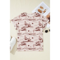 Brown Desert Sand Print Short Sleeve Knit Top - L thumbnail