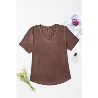 Chestnut Mineral Wash Criss Cross V Neck Casual T Shirt - L thumbnail