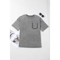 Philippine Gray Mineral Wash Half Sleeve Boyfriend Vintage T Shirt - L thumbnail
