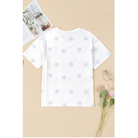 Khaki Patriotic Flag Bow Graphic Starry Round Neck T Shirt - L thumbnail