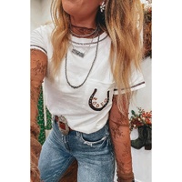 White RODEO Horseshoe Embroidered Patch Pocket T Shirt - L thumbnail