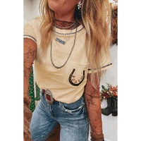 Apricot RODEO Horseshoe Embroidered Patch Pocket T Shirt - L thumbnail