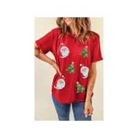 Red Santa Clause Christmas Tree Print Tee - L thumbnail