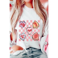 White Checkered Valentines Heart Printed Crewneck T Shirt - XL thumbnail