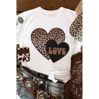 White Leopard LOVE Double Heart Printed Valentines Graphic Tee - 2XL thumbnail