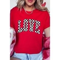 Red Checkered LOVE Letter Graphic Valentines T Shirt - S thumbnail