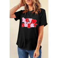 Black Chenille Heart hey sugar Patched Crewneck Valentines Tee - L thumbnail