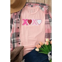 Pink Sequin Heart XOXO Patched Graphic Valentines T Shirt - 3XL thumbnail