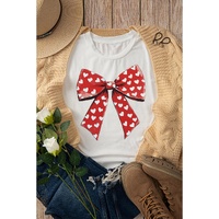 White Heart Bow Printed Crewneck Valentines T Shirt - XL thumbnail