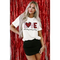 White Valentine LOVE Heart Shape Crew Neck Graphic Tee - 2XL thumbnail