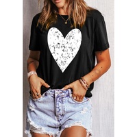 Black Valentines Heart Printed Round Neck T Shirt - XL thumbnail