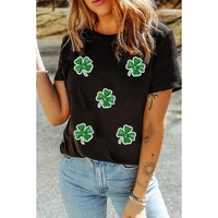 Black Four Leaf Clover Graphic St. Patricks Crewneck Tee - XL thumbnail