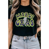 Black MARDI GRAS Lightning Graphic Short Sleeve Top - S thumbnail