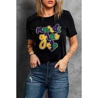 Black Chenille Mardi Gras Letter Graphic Tee - S thumbnail