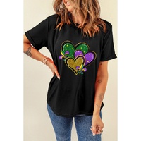 Black Fleur de Lis Heart Printed Mardi Gras T Shirt - XL thumbnail