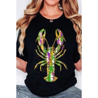 Black Mardi Gras Lobster Heat Transfer Graphic T Shirt - XL thumbnail