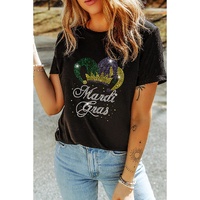 Black Rhinestone Mardi Gras Clown Hat Graphic Crewneck Tee - S thumbnail