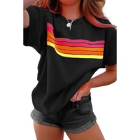 Black Striped Patch Front Casual Tee - L thumbnail