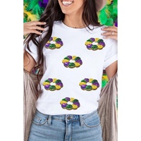 White Sequined Mardi Gras Pattern Crew Neck Short Sleeve Top - 2XL thumbnail