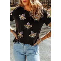 Black Maid Gras Sequin Fleur de Lis Graphic T Shirt - 2XL thumbnail
