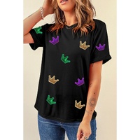 Black Mardi Gras Crown Patched Graphic T Shirt - 2XL thumbnail