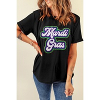 Black Mardi Gras Chenille Patched Graphic Tee - 2XL thumbnail