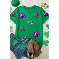 Bright Green Mardi Gras Sequin Patched Graphic Tee - 3XL thumbnail
