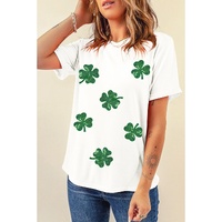 White Sequin Lucky Clover Graphic Crewneck Tee - XL thumbnail