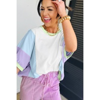 White Color Block Patchwork Half Sleeve Oversized T Shirt - L thumbnail