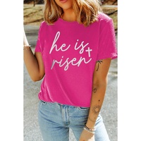 Rose Red Glitter he is risen Cross Printed Crewneck Tee - S thumbnail