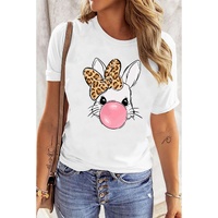 White Leopard Bow Bubble Rabbit Graphic Tee - M thumbnail