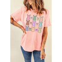 Pink Dotty Bunny Bow Printed Easter Day Fashion T Shirt - 3XL thumbnail