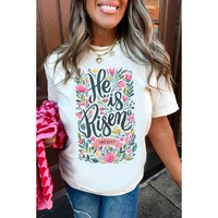 White He is Risen Floral Printed T Shirt - M thumbnail