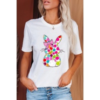 White Polka Dot Bow Rabbit Graphic Crewneck Easter Fashion Tee - XL thumbnail