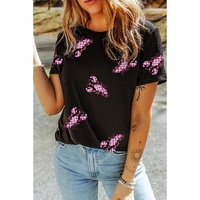 Black Sequin Crawfish Patched Crew Neck Tee - M thumbnail