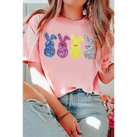 Pink Sequin Cute Bunny Graphic Easter Fashion Tee - L thumbnail