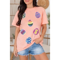 Pink Sequin Easter Eggs Graphic Crewneck T Shirt - XL thumbnail