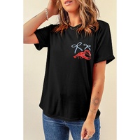 Black Girlie Bow Crawfish Printed T Shirt - S thumbnail