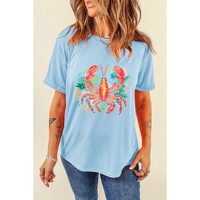 Light Blue Floral Summer Lobster Graphic Tee - S thumbnail
