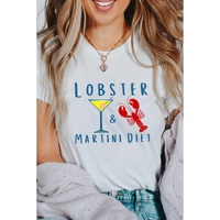 White LOBSTER MARTINI DIET Cocktail & Crawfish Print T Shirt - XL thumbnail