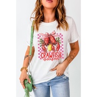 White Checkerboard Bow Crawfish Season Printed Crewneck T Shirt - M thumbnail